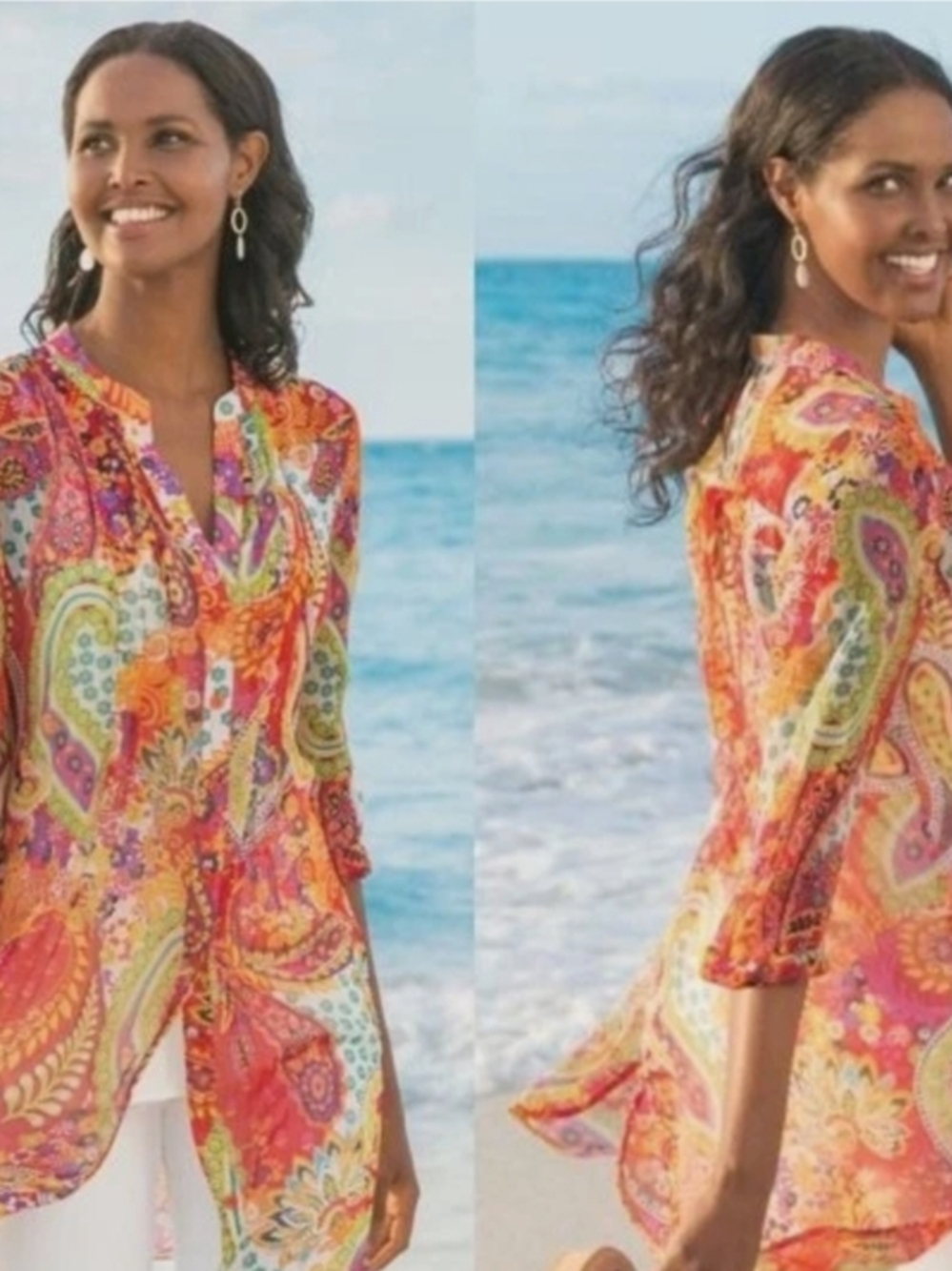 Soft Surroundings Vibrant Paisley Sheer Tunic - Multicolor